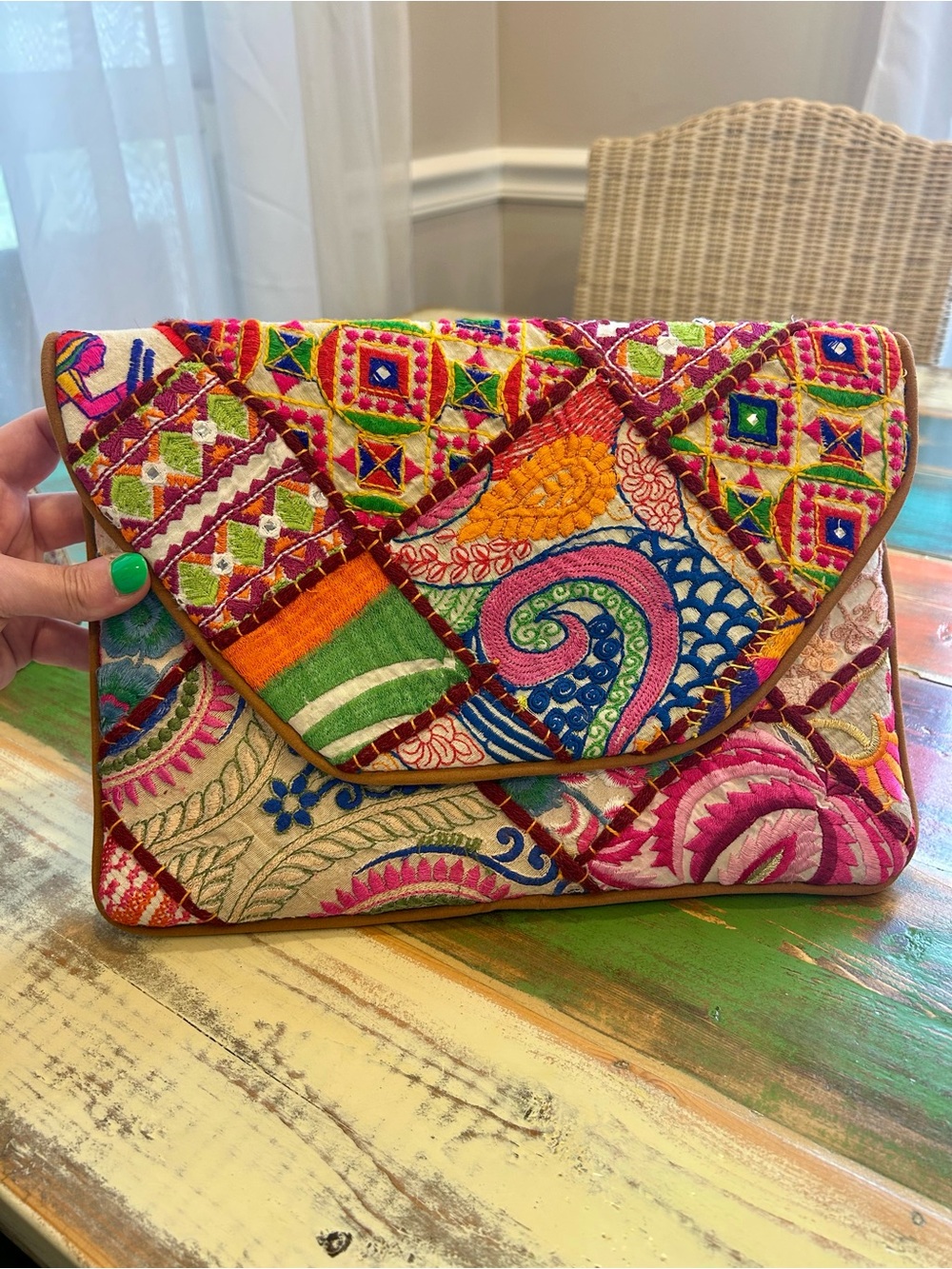 Colorful Banjara Patchwork Envelope Clutch Boho Mirror Work Festival Bag